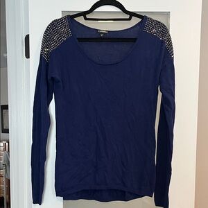 Express Women's Blue Sweater with Studded Shoulders